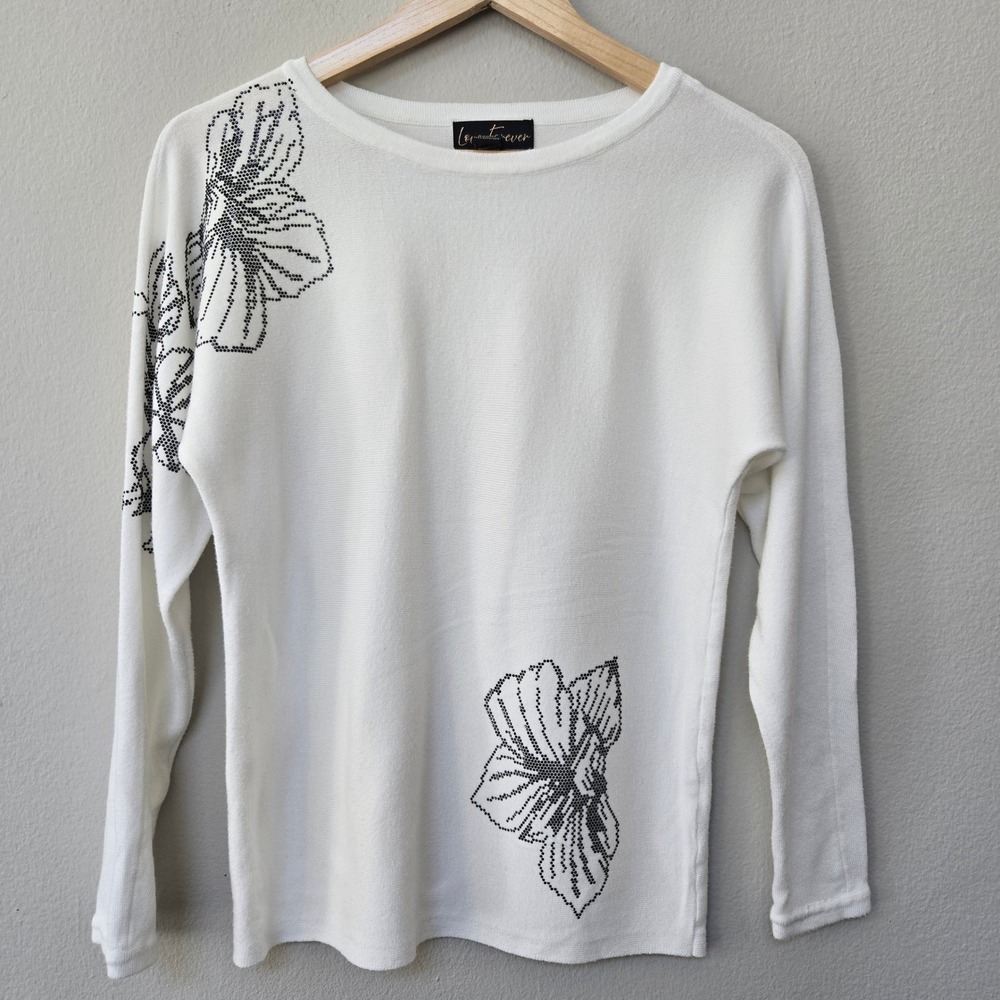 Love Forever Sweater Women S White Rhinestone‎ Floral Embellished Knit TopbLong
